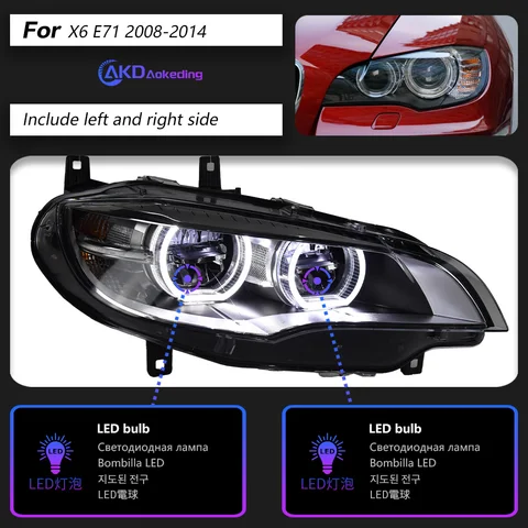 AKD Автомобильные фары для BMW X6 E71, фара 2008-2014, автомобильные светодиодные передние лампы с двойными линзами, DRL, указатель поворота, автозапчасти
