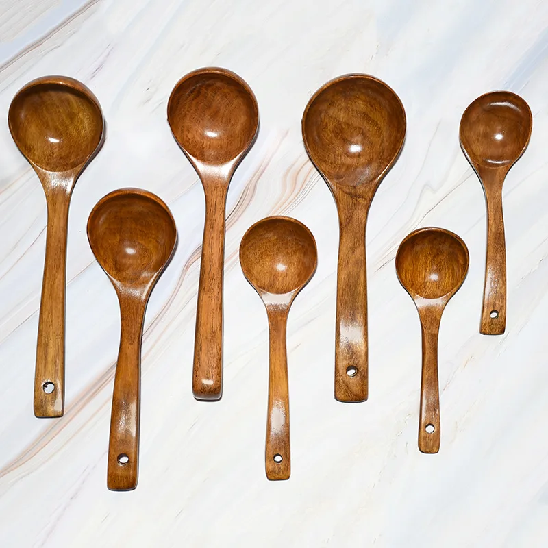 

1PC Natural Wooden Long Handle Large Soup Scoops Cooking Scoop Ramen Rice Spoon Soup Ladle Catering Tableware Kitchen Utensil