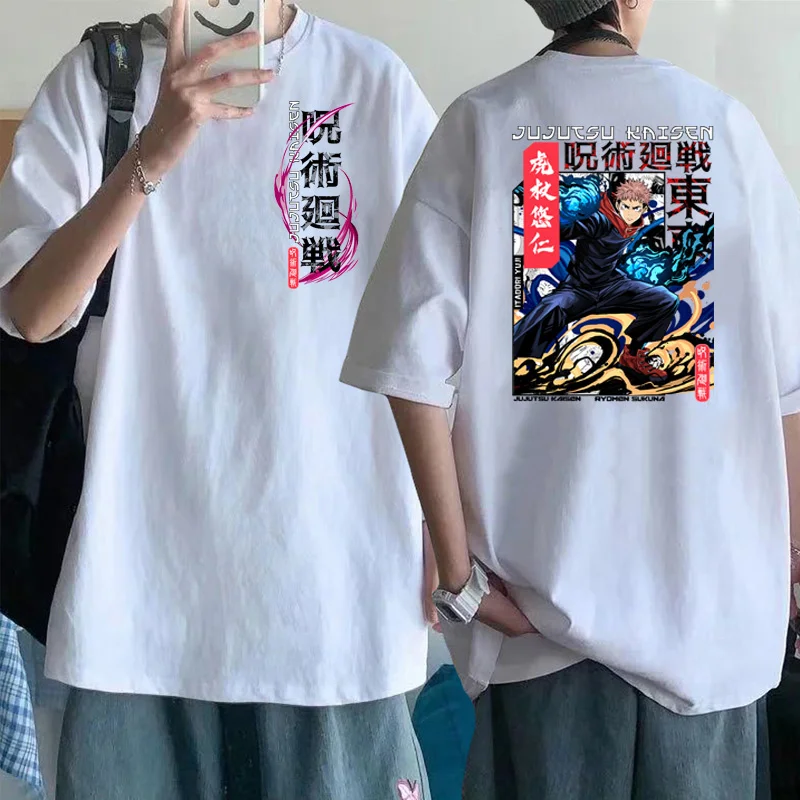 

Jujutsu Kaisen T-Shirt Itadori Yuji imprimé, manches courtes, Style Harajuku Anime imprimé, Top décontracté à col ras du cou