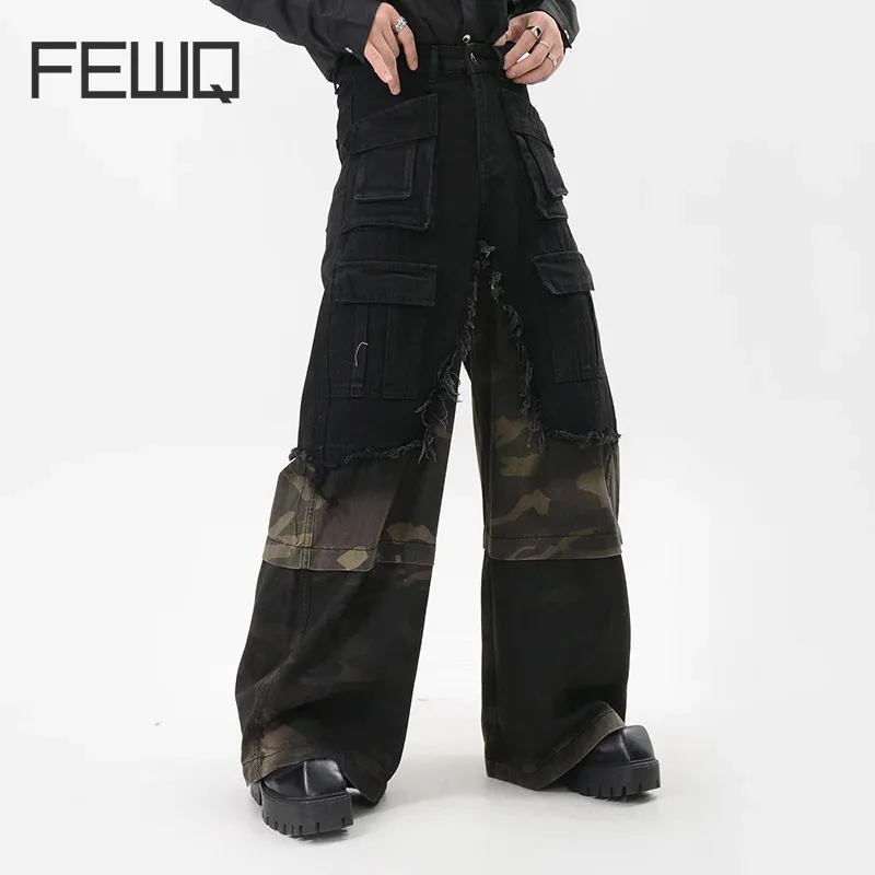 FEWQ камуфляжные мужские джинсы винтажный дизайн рабочая одежда широкие брюки