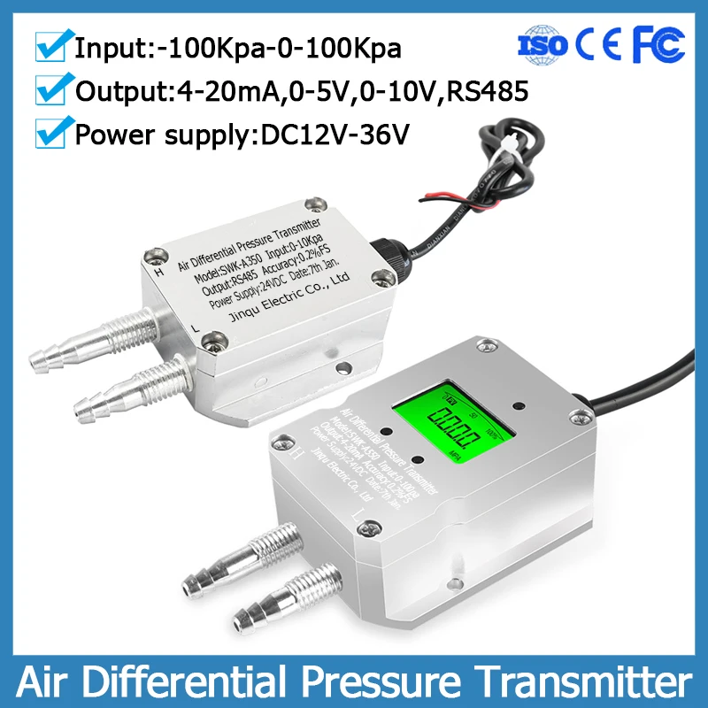 

LCD Air Differential Pressure Transmitter -100Kpa-0-100Kpa Negative Pressure Of Pipeline 4-20mA RS485 Output Gas Pressure Sensor