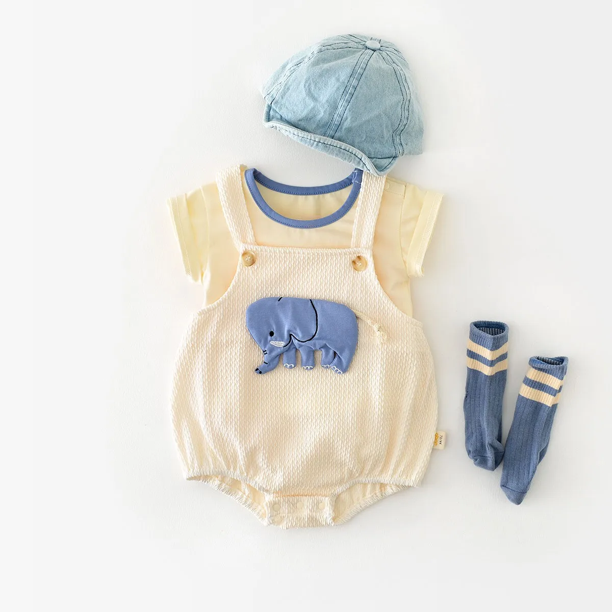 

0-3y Newborn Baby Girl Cute Elephant Patch Overalls Summer New Boutique Baby Sleeveless Bodysuit For Toddler Boys Cartoon Outfit