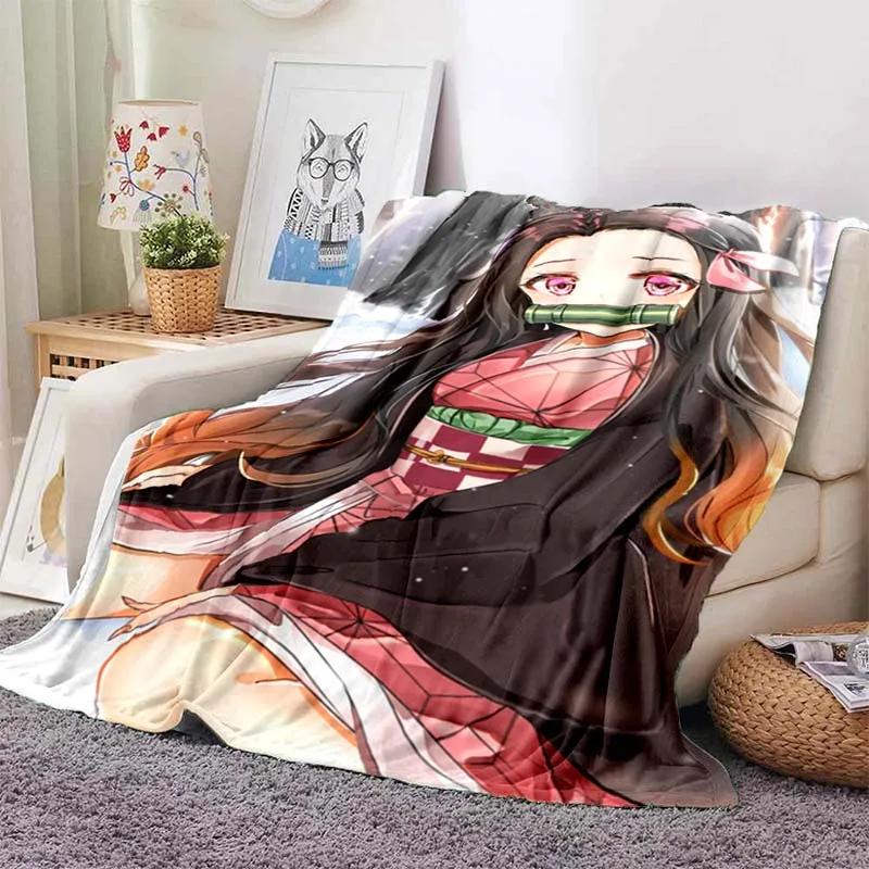

Japanese Cartoon Demon Slayer Printed Blanket Fashion Bed Sheet Living Room Sofa Lunch Break Blanket Portable Car Baby Blanket