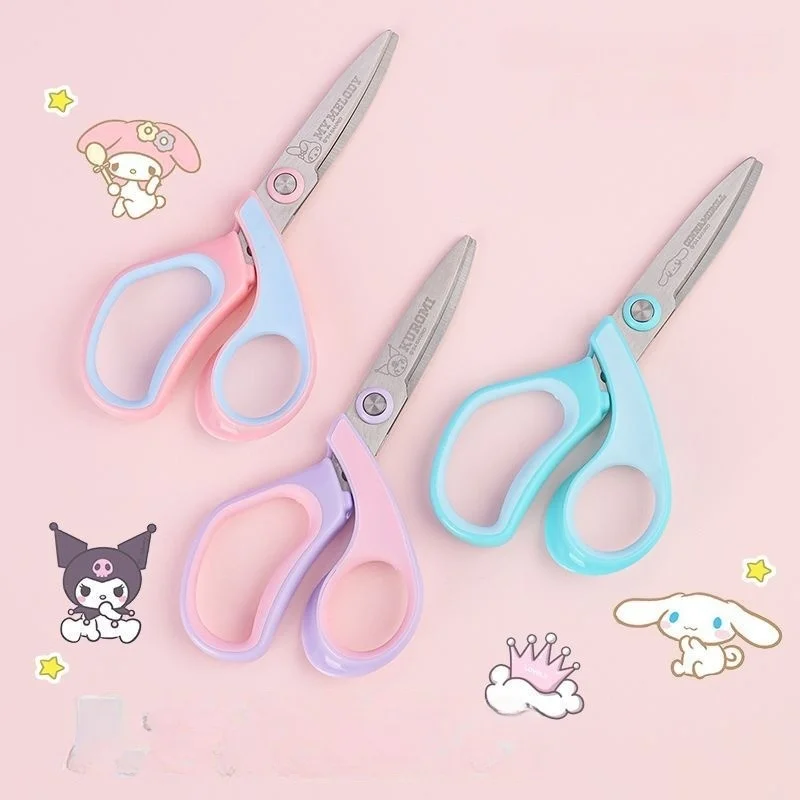 Фото MINISO KUROMI Cinnamoroll Kawaii аниме мультфильм милые детские ножницы с круглой головкой студенческие ручной работы для резки бумаги для детского сада №3