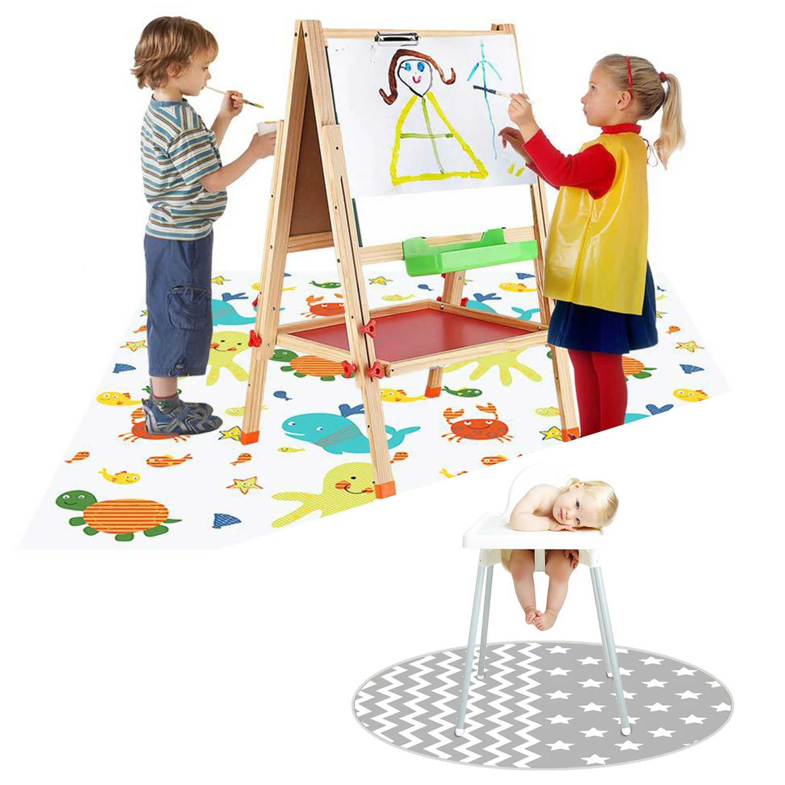 

Splat Mat Waterproof Washable High Chair Mat Game Floor Mats Tablecloths Anti-Slip Spill Splash Mat For Arts Crafts Carpet