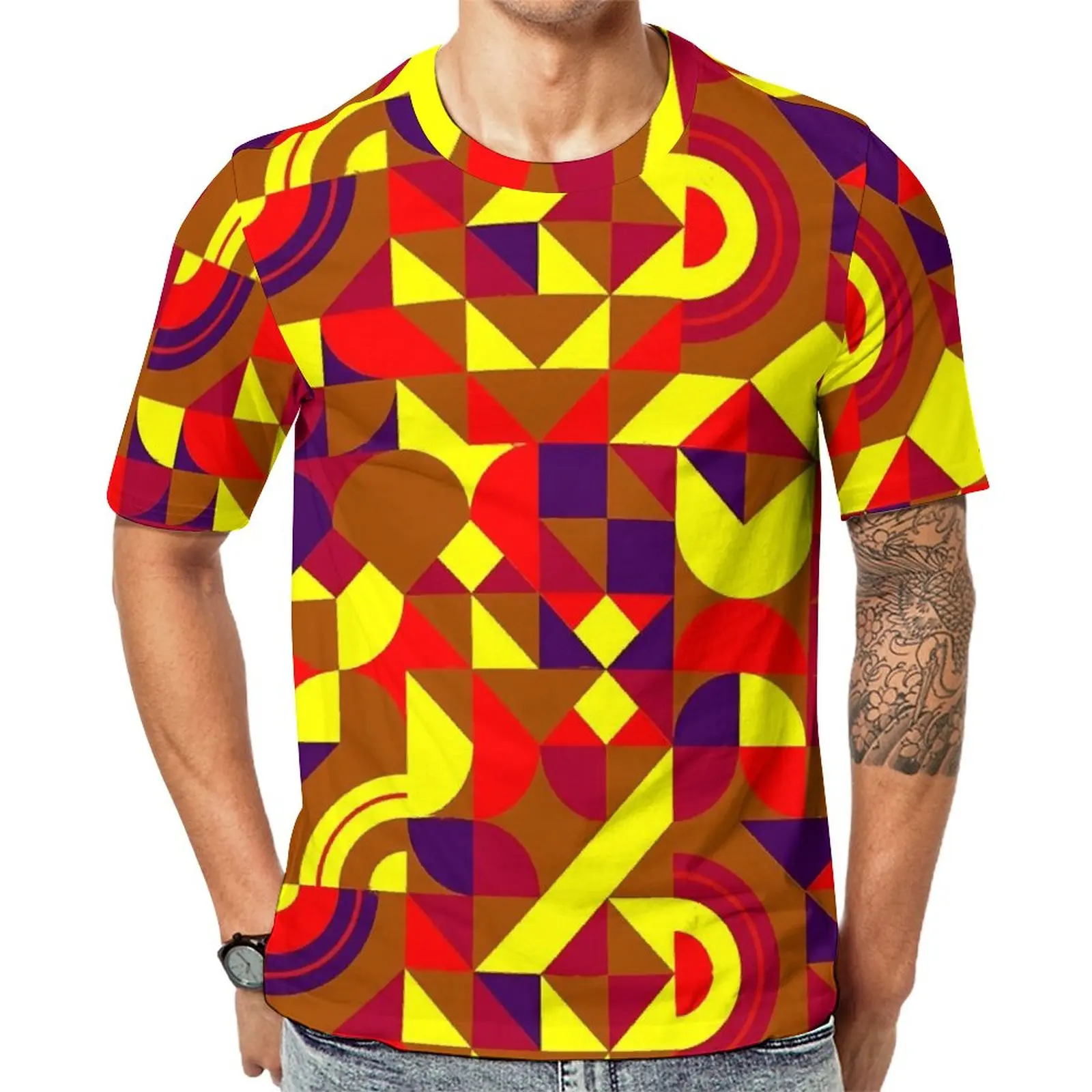 

Colorful Geo Print T Shirt Abstract Geometric Male Popular T Shirts Beach Graphic Tees Short Sleeve Y2K Oversize Tops Gift