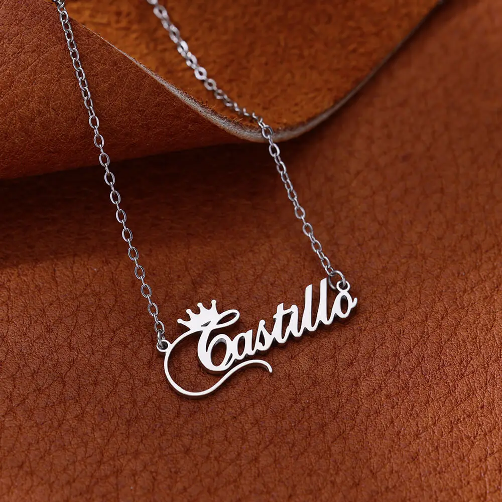 ć naszyjnik z imieniem niestandardowym dla kobiet koroną kolor srebrny tabliczka znamionowa ze stali nierdzewnej Choker naszyjniki urodziny