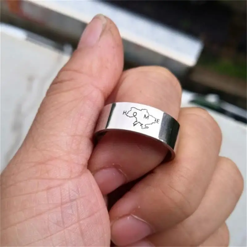 2022 Shape of Map of Ukraine  HOME Rings 8mm Man Ring images - 6
