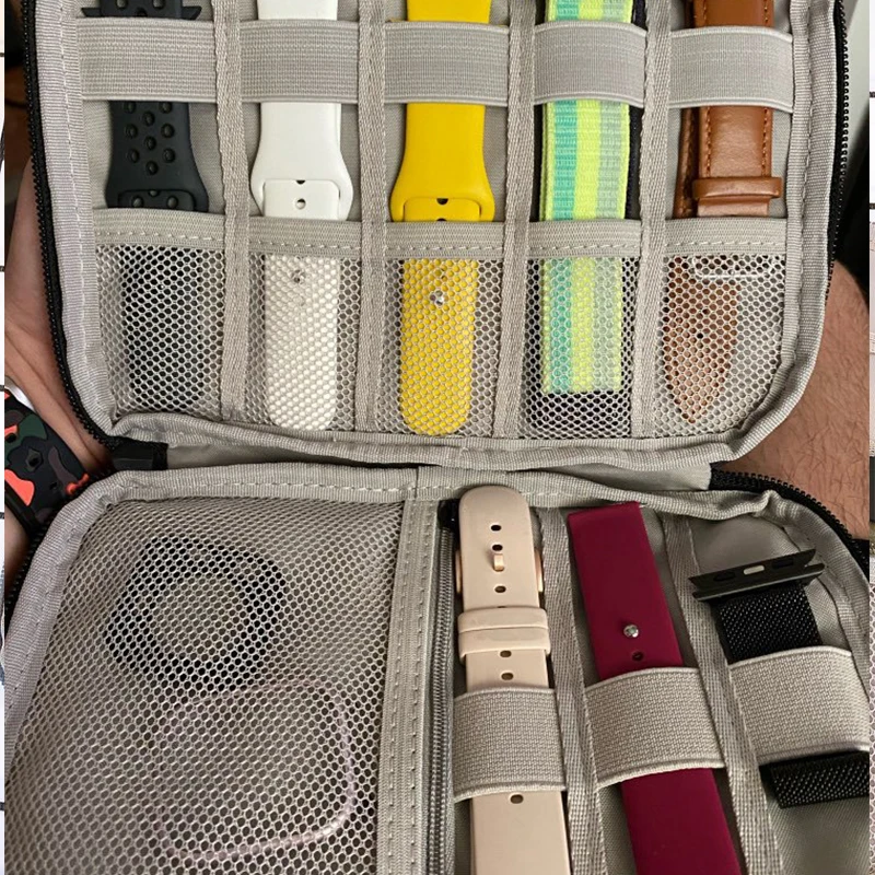 Multifunction Portable Watch Strap Organizer Watch Band Box Storage Bag Watchband Holder Watch Travel Case Pouch Gray Black