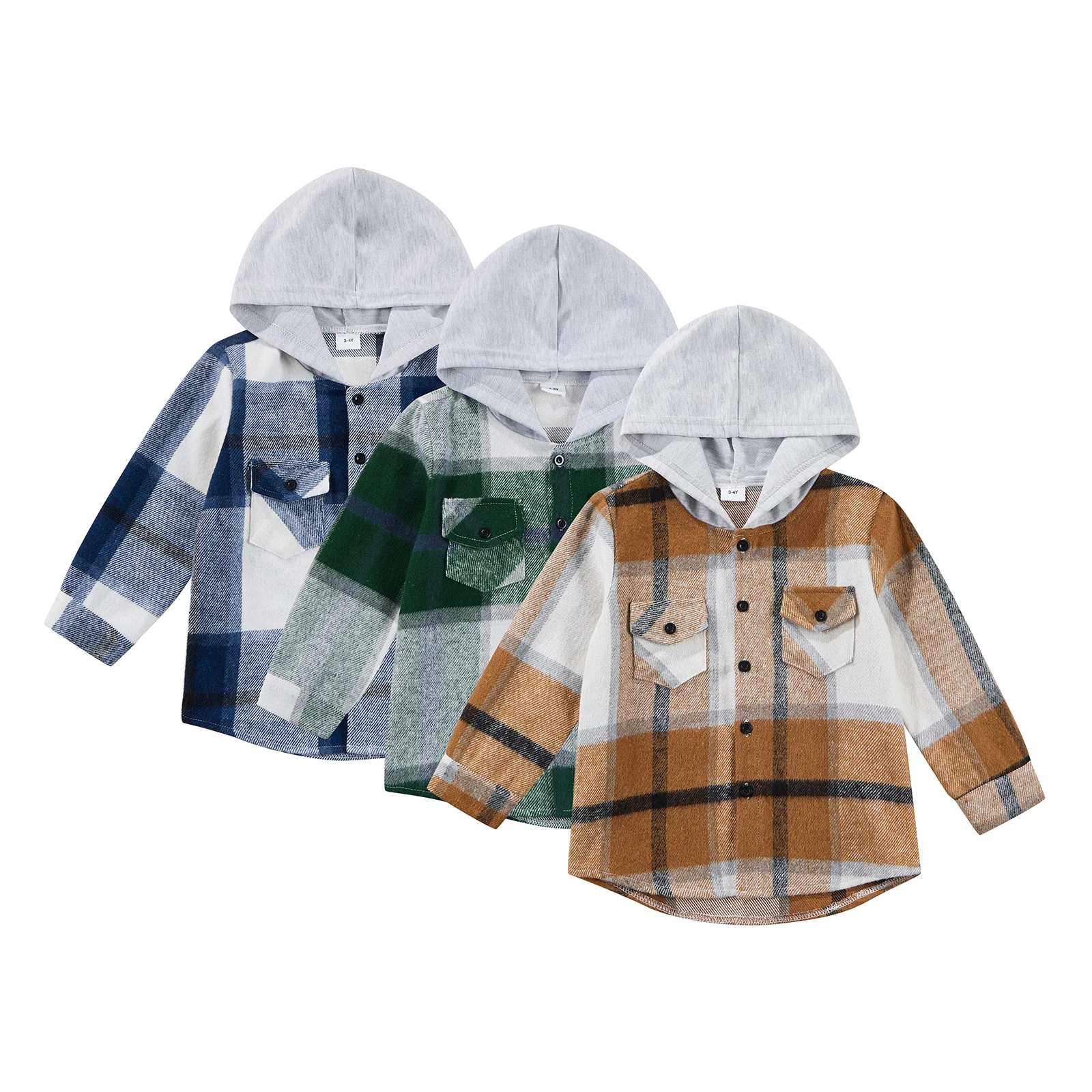 

Kids Coat, Unisex Plaid Long Sleeve Hooded Jacket with Chest Pockets for Spring Autumn, 18 Months-6 Years