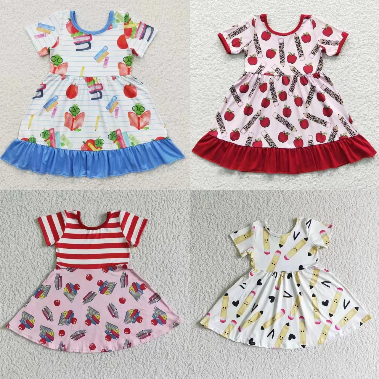 Apple Back To School Baby Girl Clothing Kids Twirl Dress Children Toddler Stripe Clothes