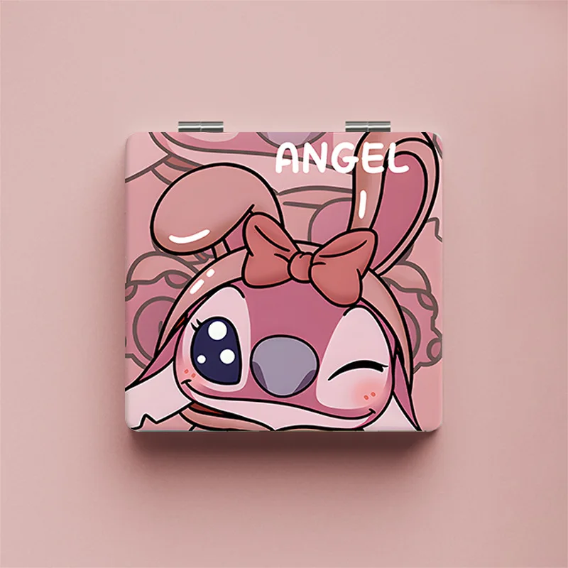 Фото Новое маленькое зеркало Kawaii Stitch, портативное зеркало для девочек, милое портативное складное ручное флип-зеркало для макияжа, Рождественский подарок для девочек №3