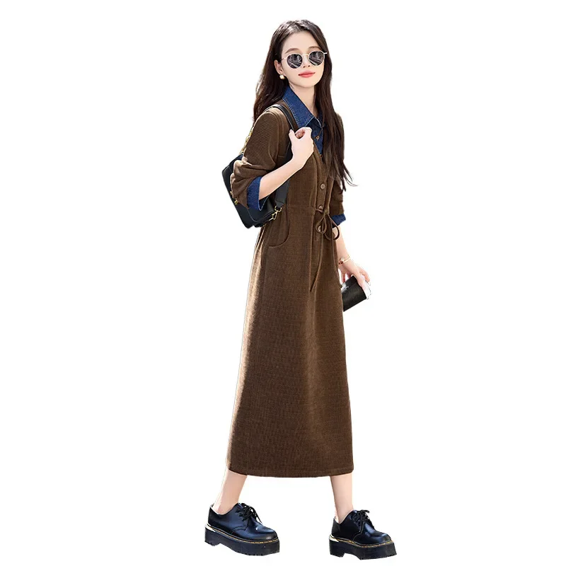 Элегантное платье с длинными рукавами осень 2024 новинка облегающая талию