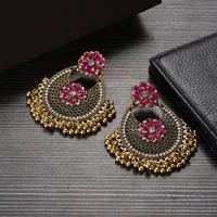 vinatge cz rose red flower indian earrings womens dubai african jewelry ethnic gypsy drop earring kolczyki gift