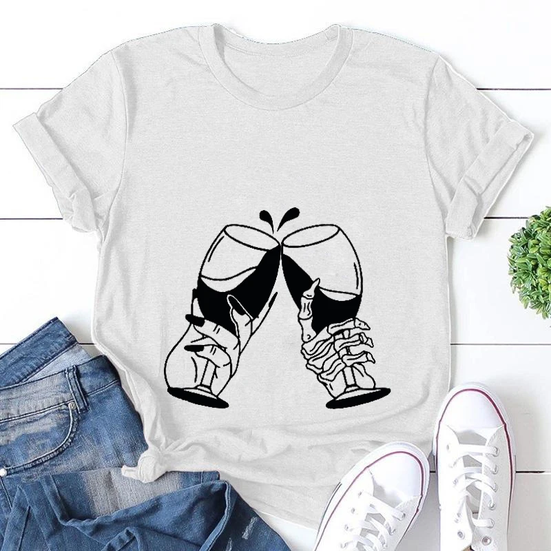 

Skeleton Graphic Tees Funny Matching Drinking T Shirts Tops Trendy Women Clothing TShirts Short Sleeve Tee Shirt Friend Outfit