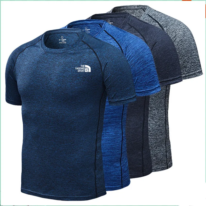 

Brand Male T-shirt Summer New Sports Short-Sleeved Fast Drying Training Breathable Compression Jogging Woman Tights Gym Fitness