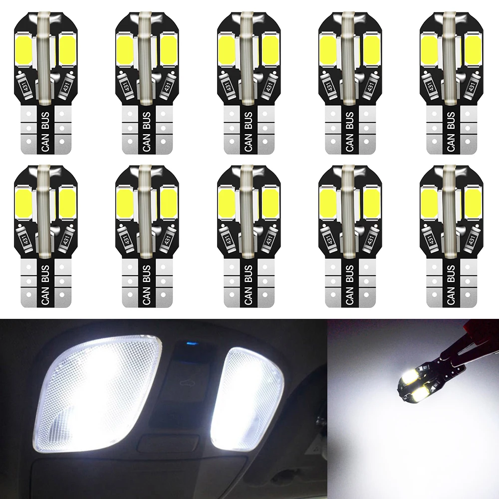 

10X T10 W5W Auto Led Interior Bulb Canbus Brake License Plate Light White 5730 8SMD Car Side Wedge Led White Lamp Clearance Bulb