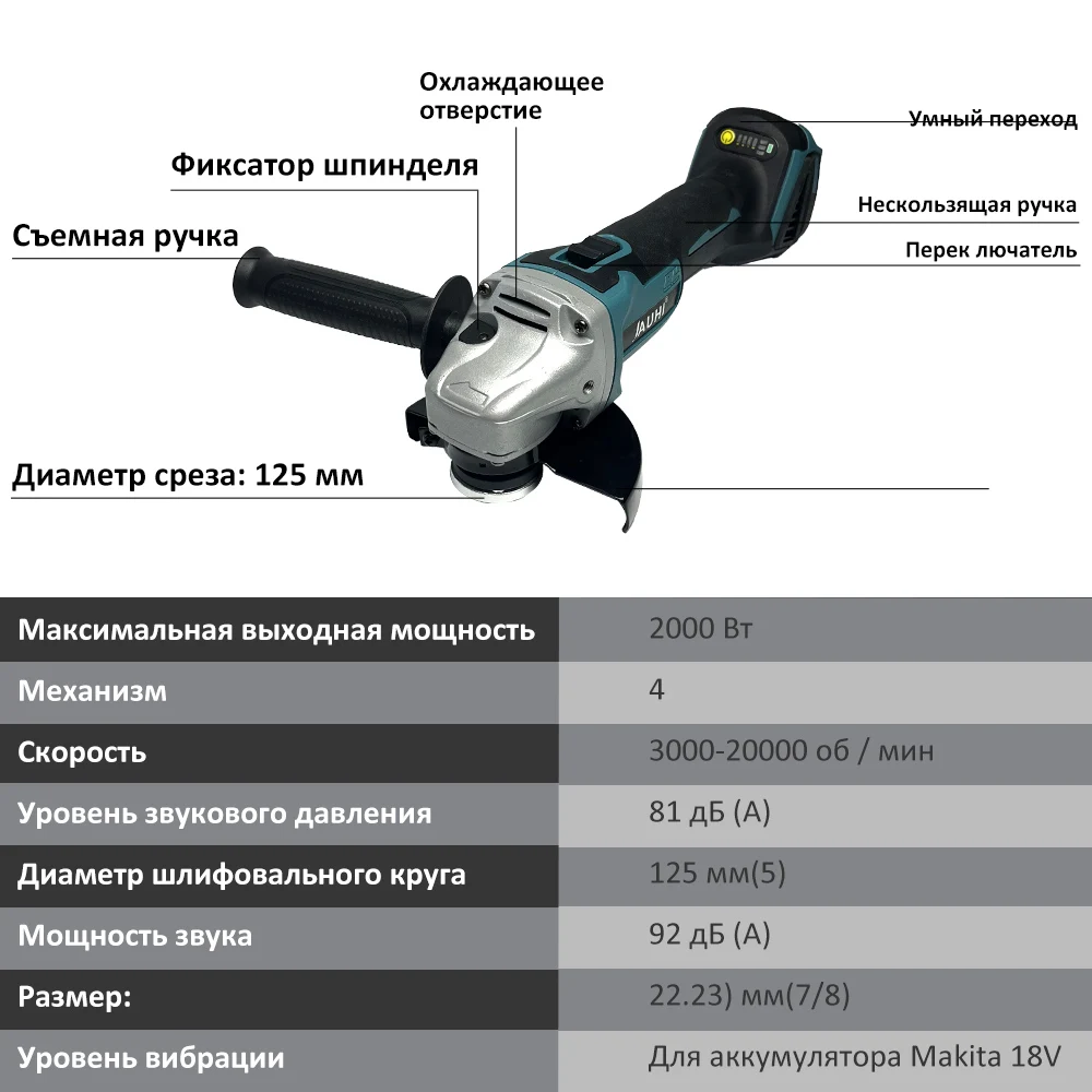 Бесщеточная аккумуляторная угловая шлифовальная машина