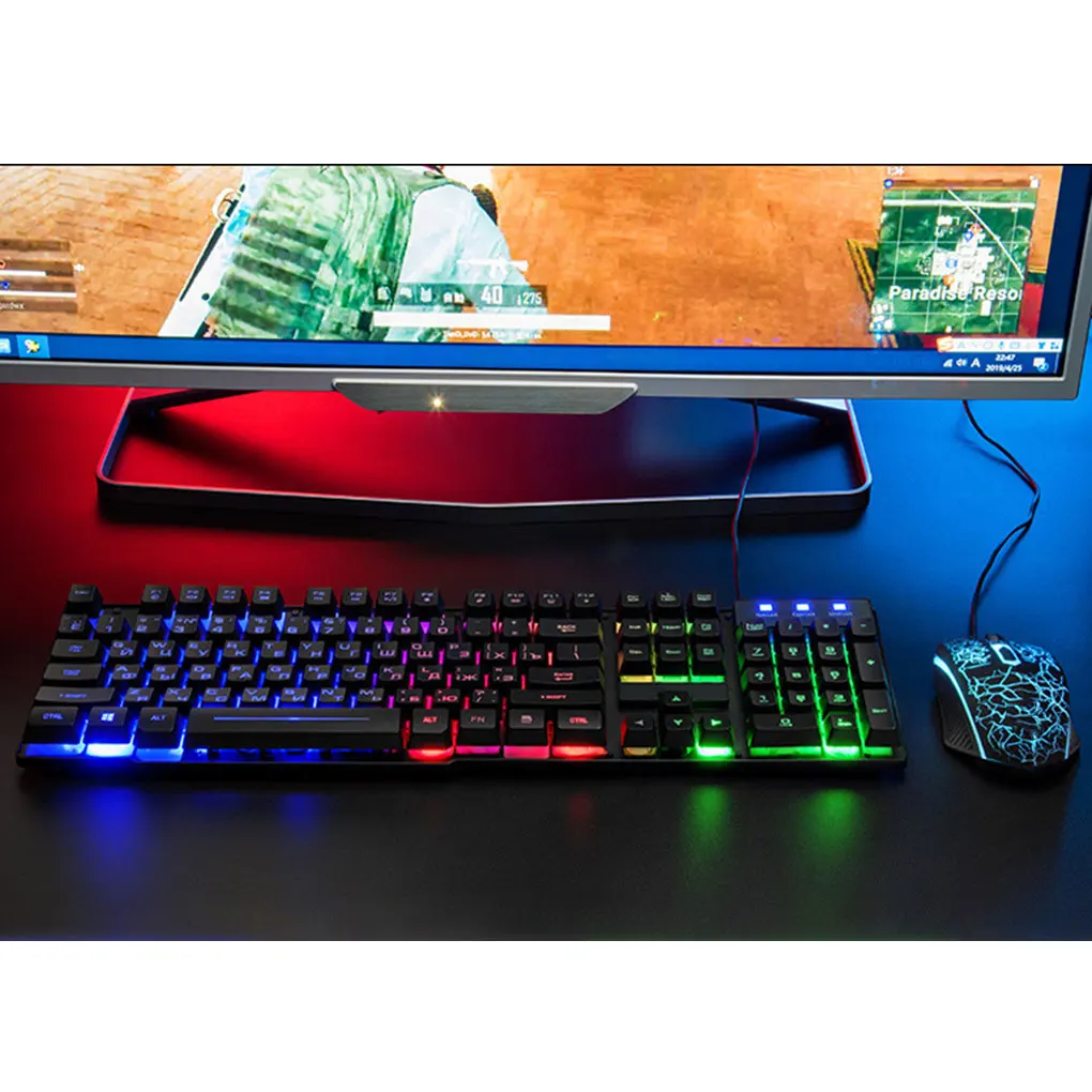 

Русская версия USB Проводная клавиатура мышь комплект Механическая Подсветка игровой ПК Компьютерная клавиатура