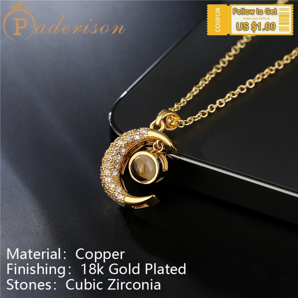 

Luxury 18k Gold-plated Zircon Moon Pendant Necklace Fashion Shiny Zircon Opal Necklace Party Jewelry Gifts