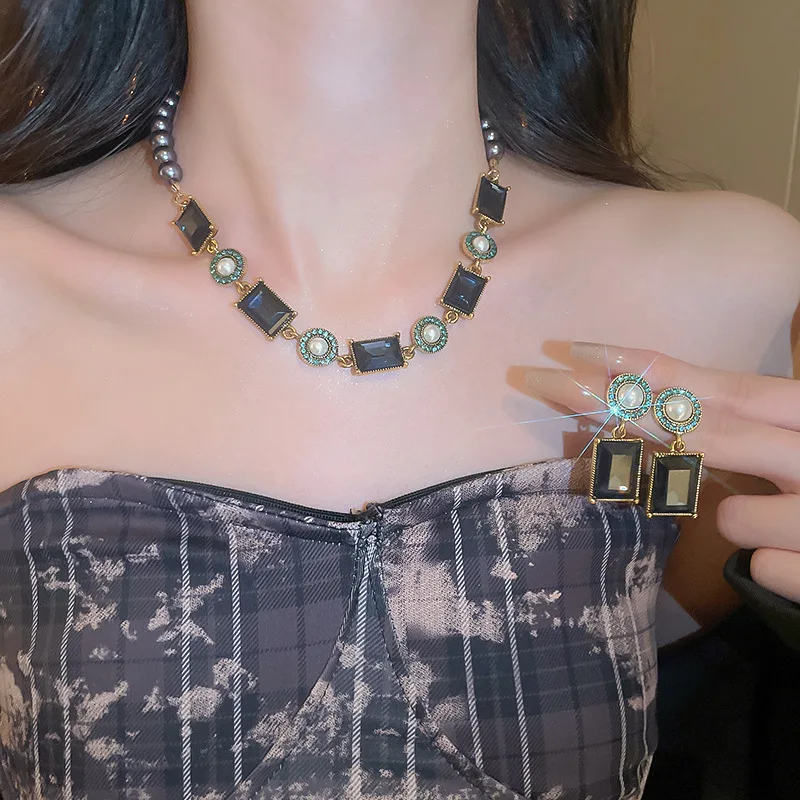 NISHIZAWA бриллиантовый жемчуг геометрическое ожерелье серьги комплект ретро