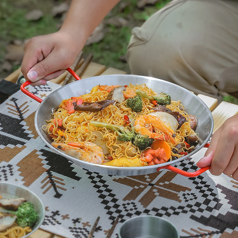 

Сковорода для жарки морепродуктов из нержавеющей стали с двумя ушками, сковорода, кастрюля для жарки на открытом воздухе, тарелка для фрукт...