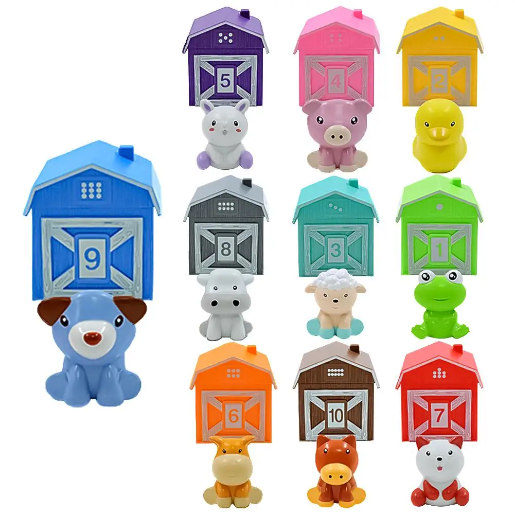 

10pcs Farm Animals Toys Rainbow Animal Finger Puppets Barn Counting Color Sorting Educational Toys Gifts For Kids