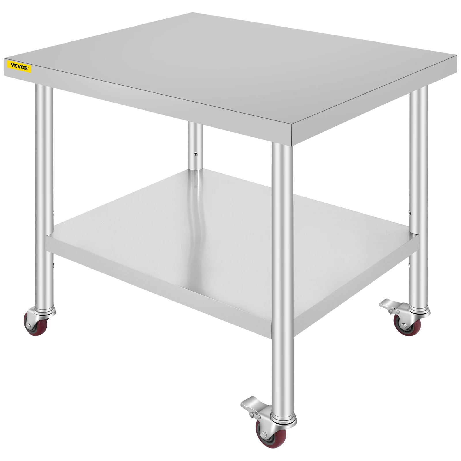 VEVOR Stainless Steel Kitchen Prep Table With 4 Caster Wheels & Backsplash Loads Up to 100KG-300KG for Home Storage Rack Dining