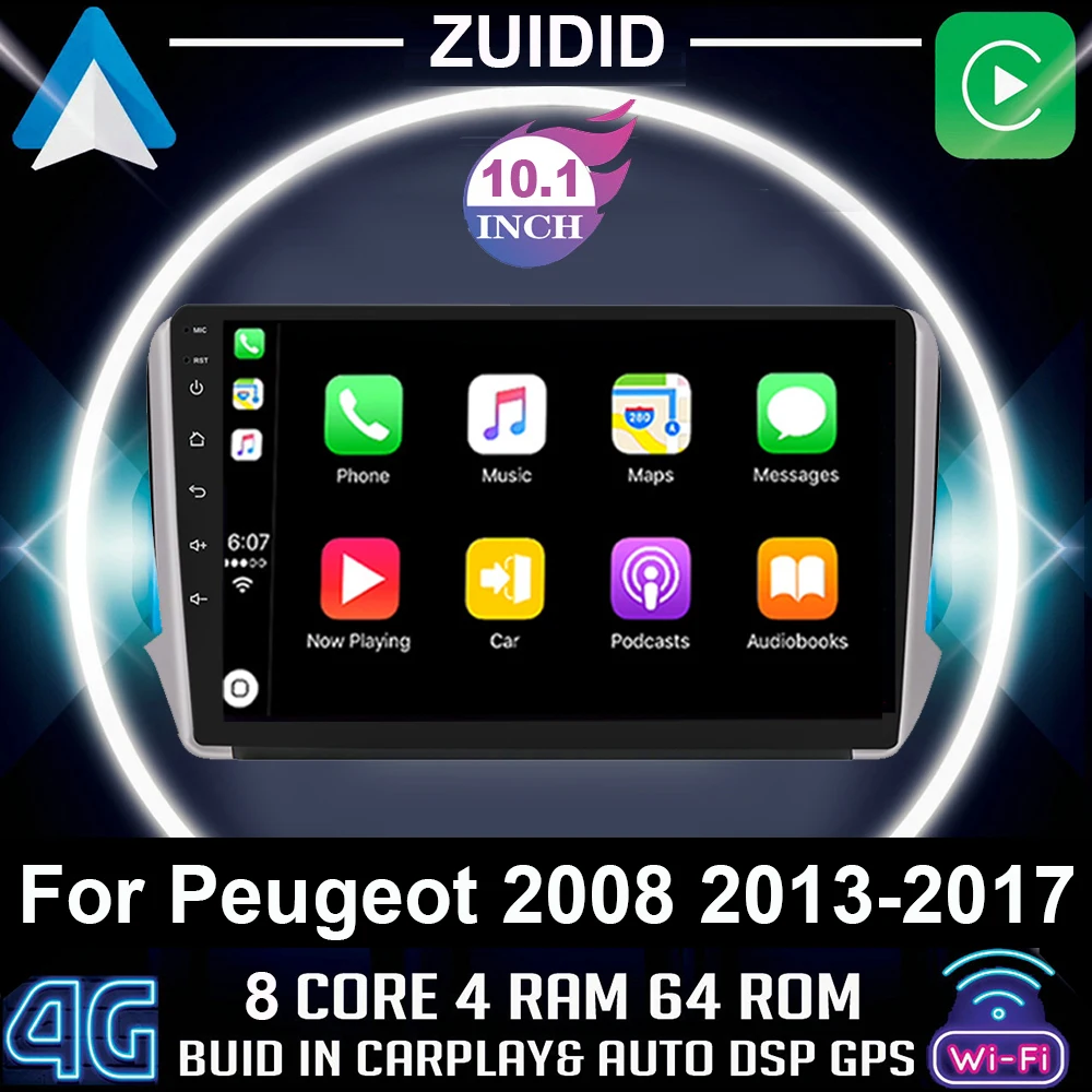 

ZUIDID 2 Din Android Car Radio Stereo For Peugeot 2008 208 2012-2018 10.1" Screen Multimedia Navigation Head Unit Gps Auto Audio