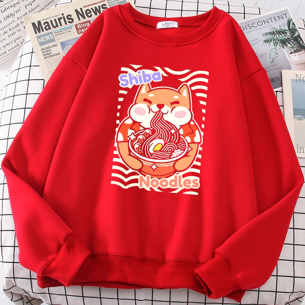 

Noodle Shiba Inu Cute Dog Eating Ramen Sweatshirts Harajuku Japanese Streetwear Cartoon O-Neck Tops Trendy Casual Women Pullover