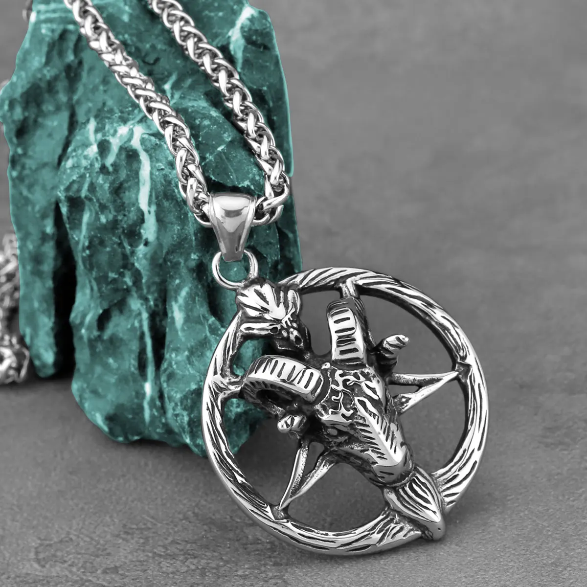 Ожерелье из нержавеющей стали с подвеской сатаны OZU Pentaagramm мужские винтажные