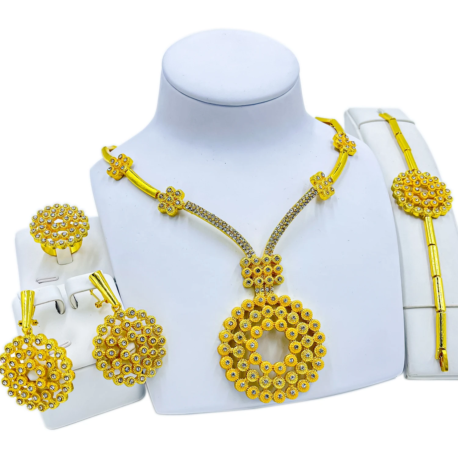 

Африканский Свадебный круглый кулон ювелирные изделия свадебное ожерелье Дубай браслет для женщин круглые серьги кольцо модные ювелирные ...