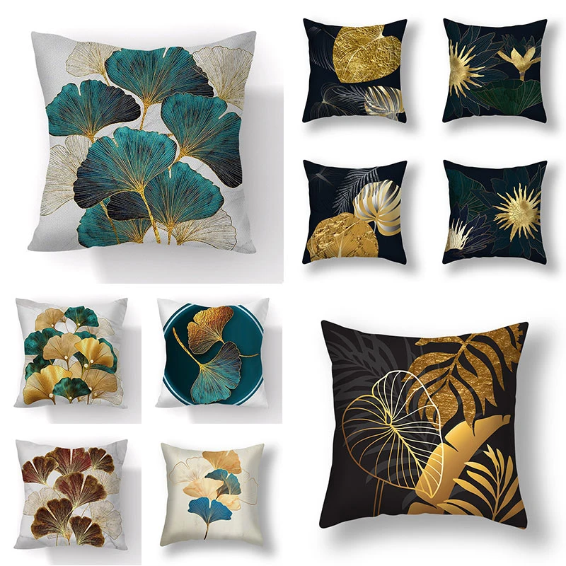 

45*45cm Pillow Case Car Sofa Home Decor Pillow Cases Colorful Ginkgo Leaf Decorative Pillowslip Short Plush Cushion Case