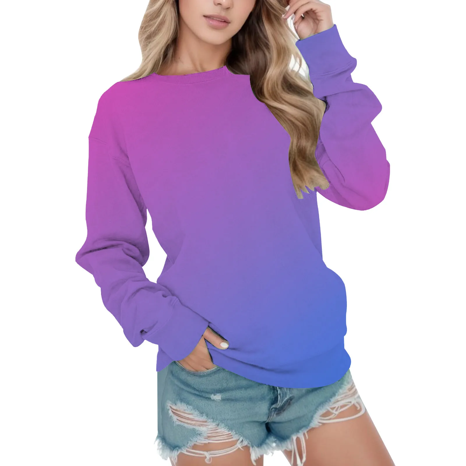 

Gradient Pullover Sweatshirt Sportswear T-Shirt Loose Tops Bodybuilding Tee Fitness Blouses Gym Women's T-Shirt Outfits Blusas