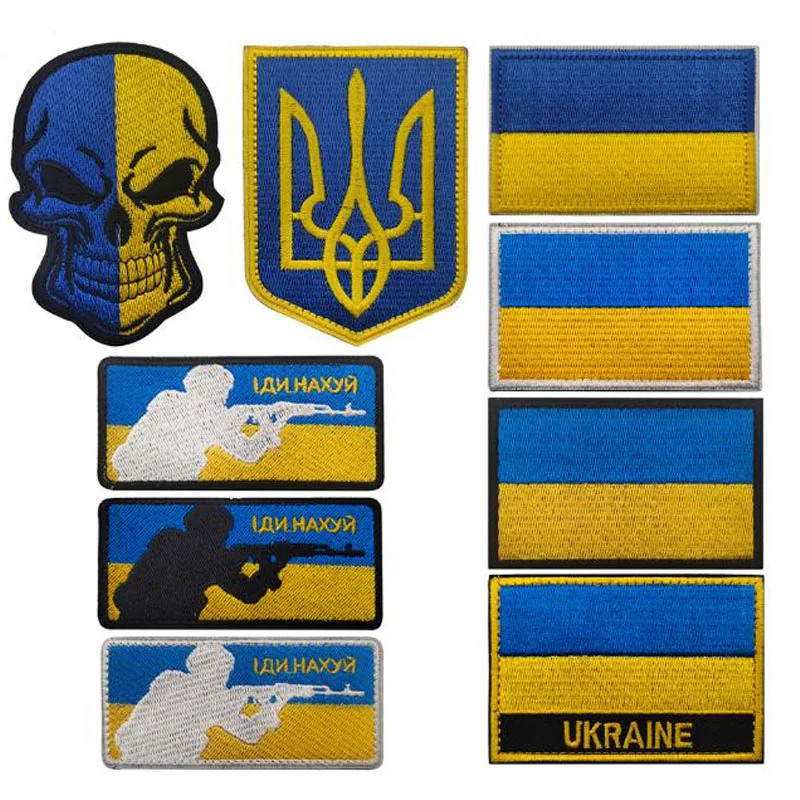 Embroidered Ukraine Flags Skull patch Army solider hook &loop combat  patches tactical military  moral  for coat hat