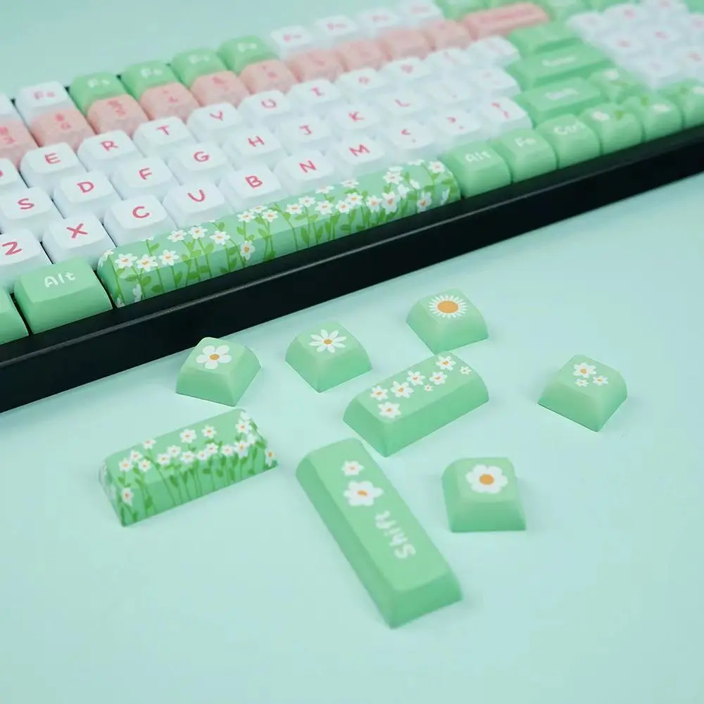 

132 клавиш с маргариткой, зеленые клавиши XDA для MX Switch, механическая клавиатура PBT, колпачки для клавиш DIY