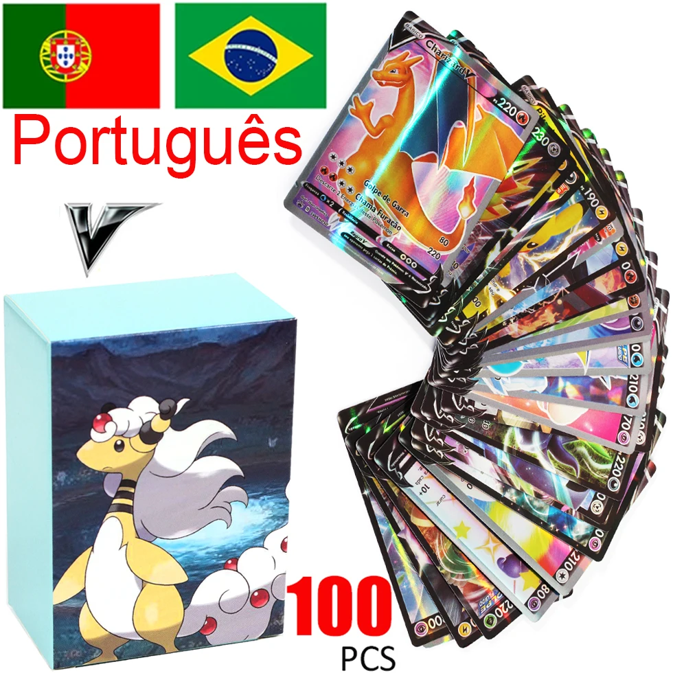 

New 50-100PCS Pokemon Cards Portugus Original Sword and Shield V VMAX GX Playing Game Card Kids Colloctions Cards Children Toys