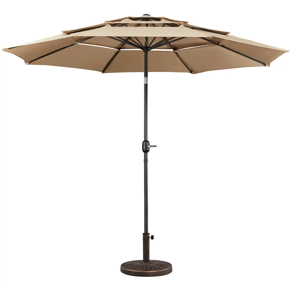 

SMILE MART 10ft Patio Umbrella with 18" Bronze Base Set, Tan 127.56 X 127.56 X 98.82 Inches Patio Umbrellas & Bases Furniture