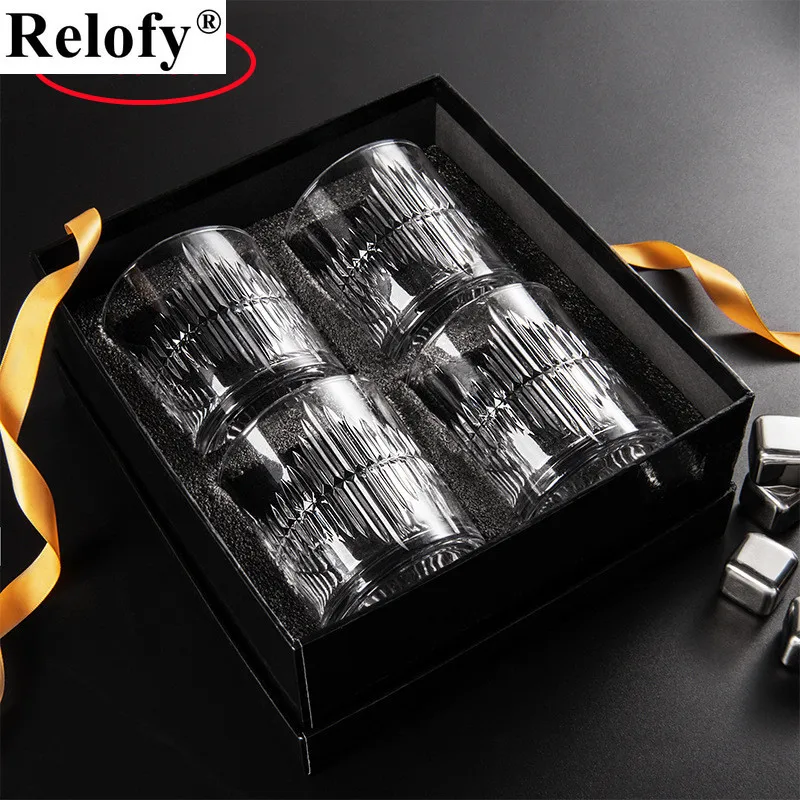 

335ml 4Pcs Gift Package Engraving Glass Cup Wine Glass Whiskey Glass Beer Cup Coffee Mugs Water Glass Bar Glassware Drinkware