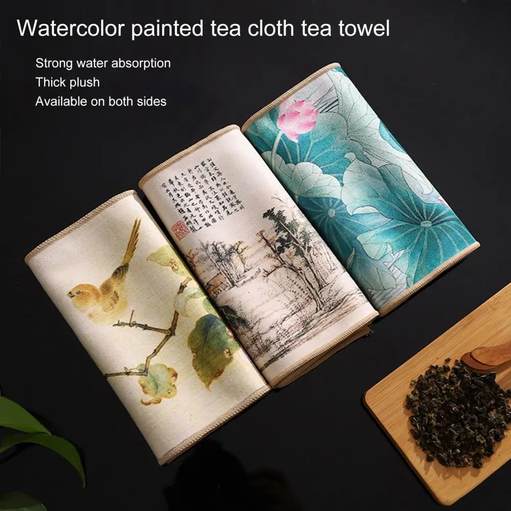 

Chinese Painted Tea Towel Absorbent Rag Thickened Table Cleaning Tea Cloth Cotton Household Cloth Dish Cleaning Wipe Dish Towel