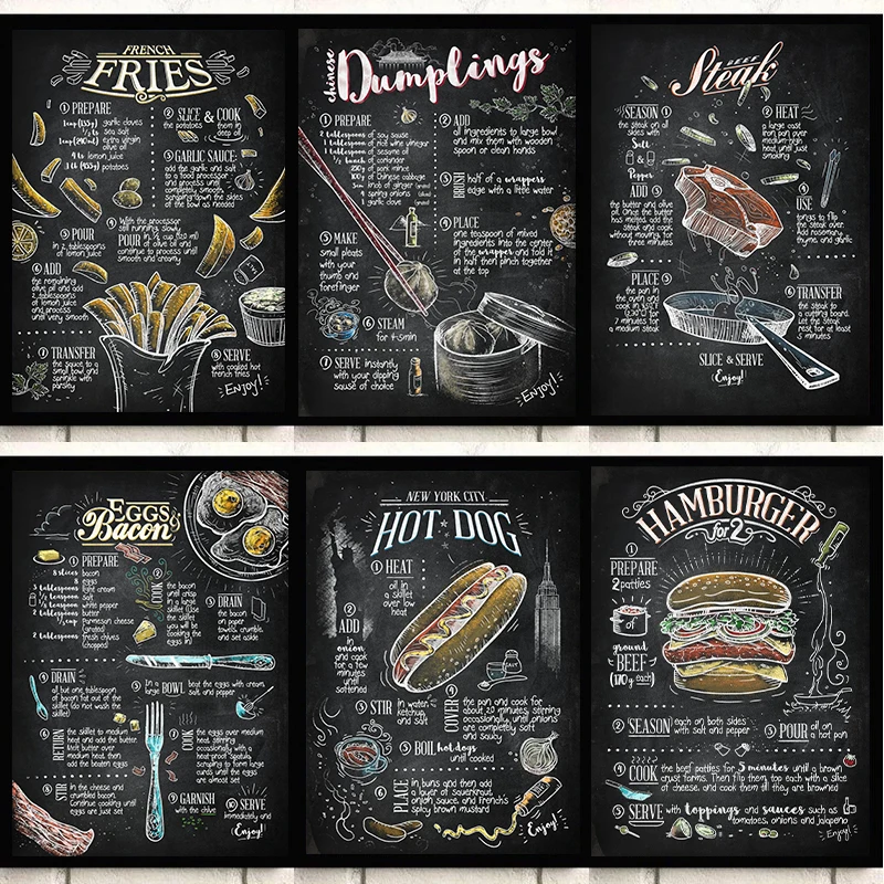

Картина на холсте для приготовления пищи в классическом американском стиле, настенный постер HD для спагетти и стейков, Современное украшение для кухни и комнаты