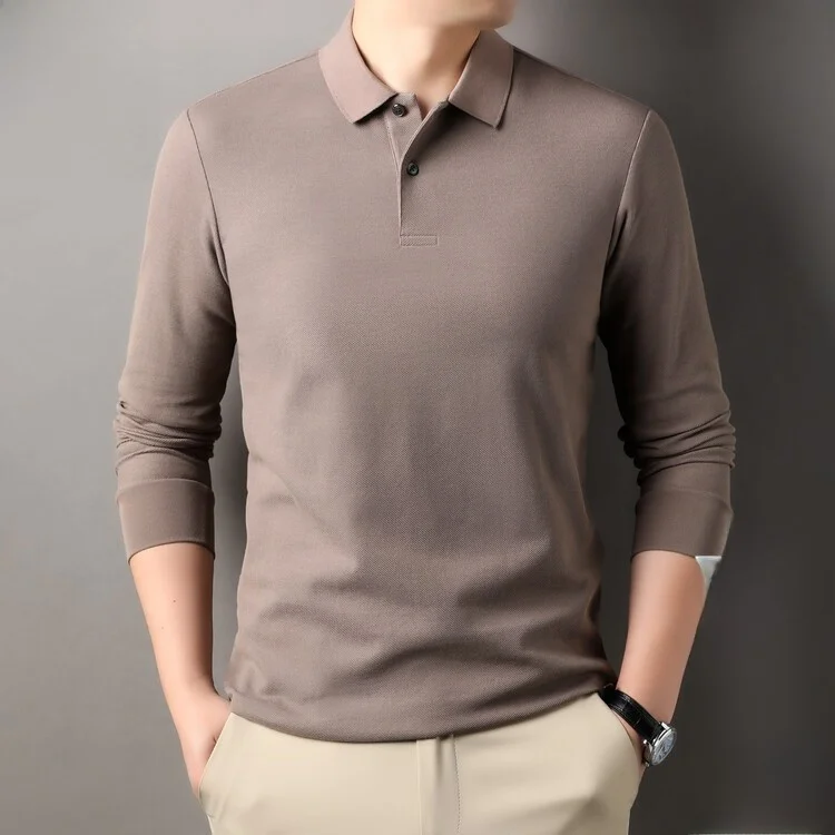 Весенне-осенняя мужская хлопковая рубашка с длинными рукавами поло для среднего