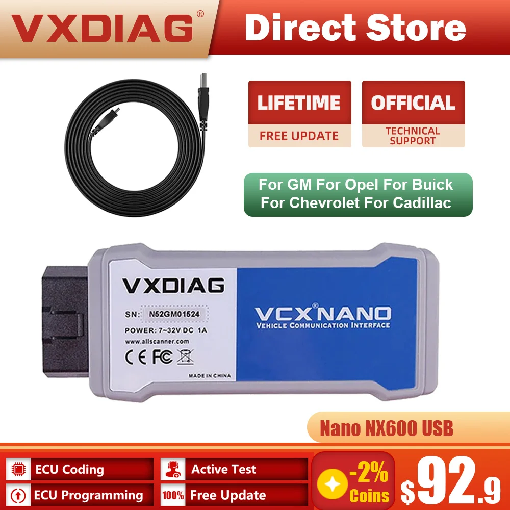 2023 VXDIAG VCX NANO NX600 для GM J2534 Программирование ECU кодирование активный тест OBD2 Диагностика для opel Все системы с 30 + обслуживанием