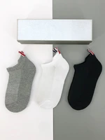 6 pairs of tb socks boxed mens and womens shallow mouth low top solid color japanese trend deodorant sweat absorbing socks