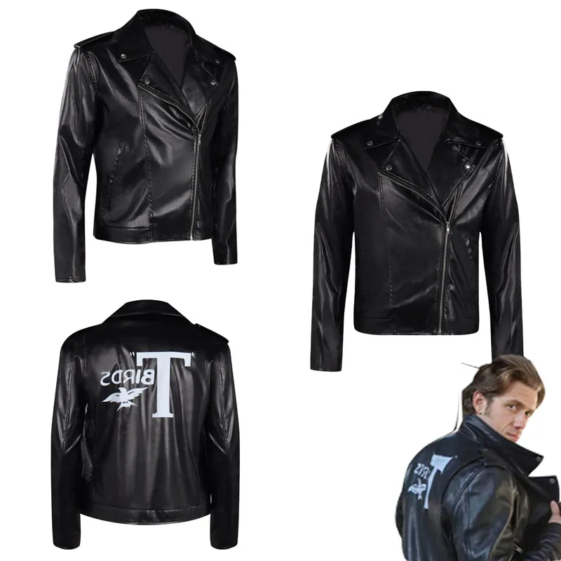 Grease Pink Ladies Danny Cosplay Costume Men Black T-birds Jacket Outfits Male Casual Streetwear Coat Halloween Carnival Suit