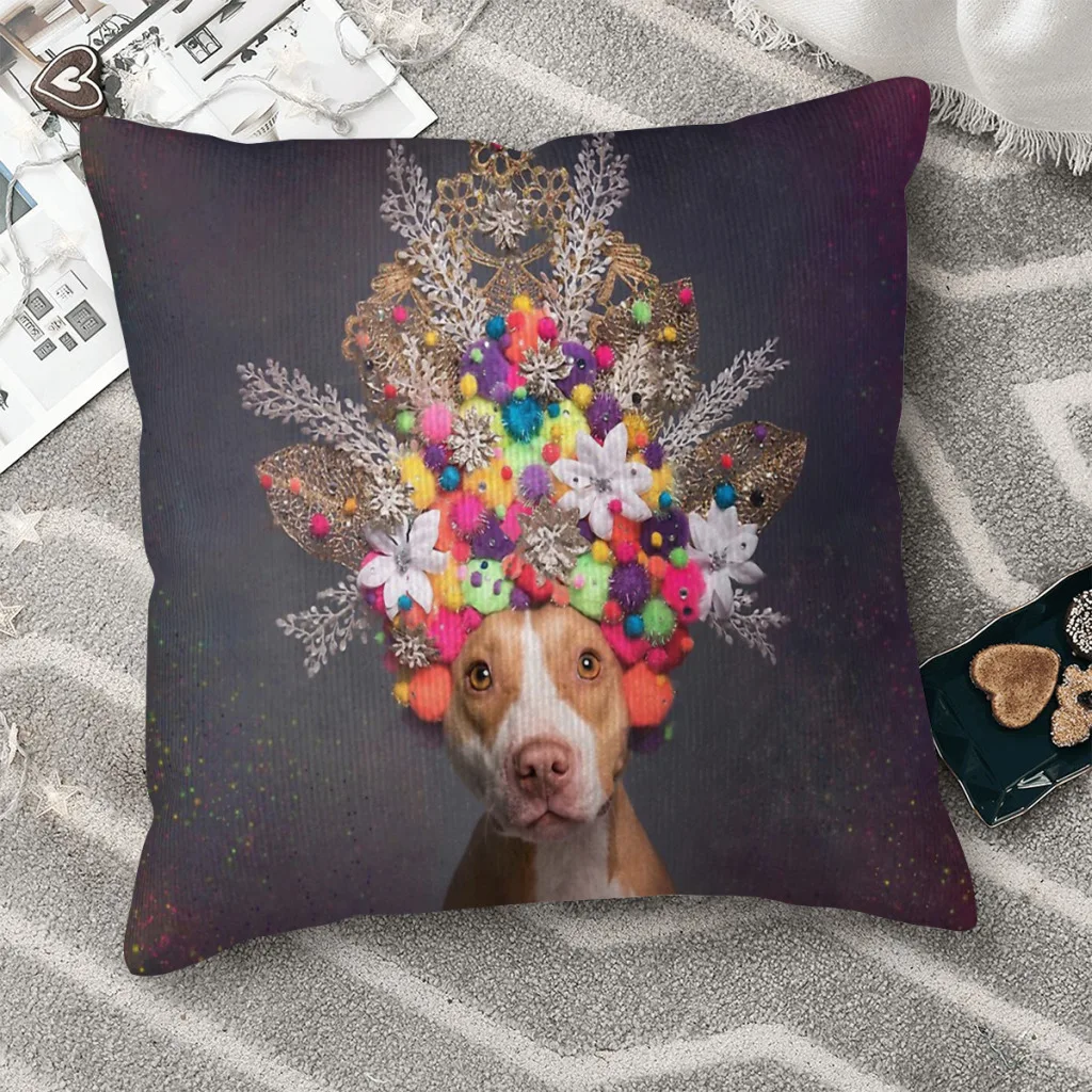 

Dog Cute Naughty Lively Clever Clingy Pit Bull Flower Power Throw Pillow Case Backpack Cushions Covers DIY Printed