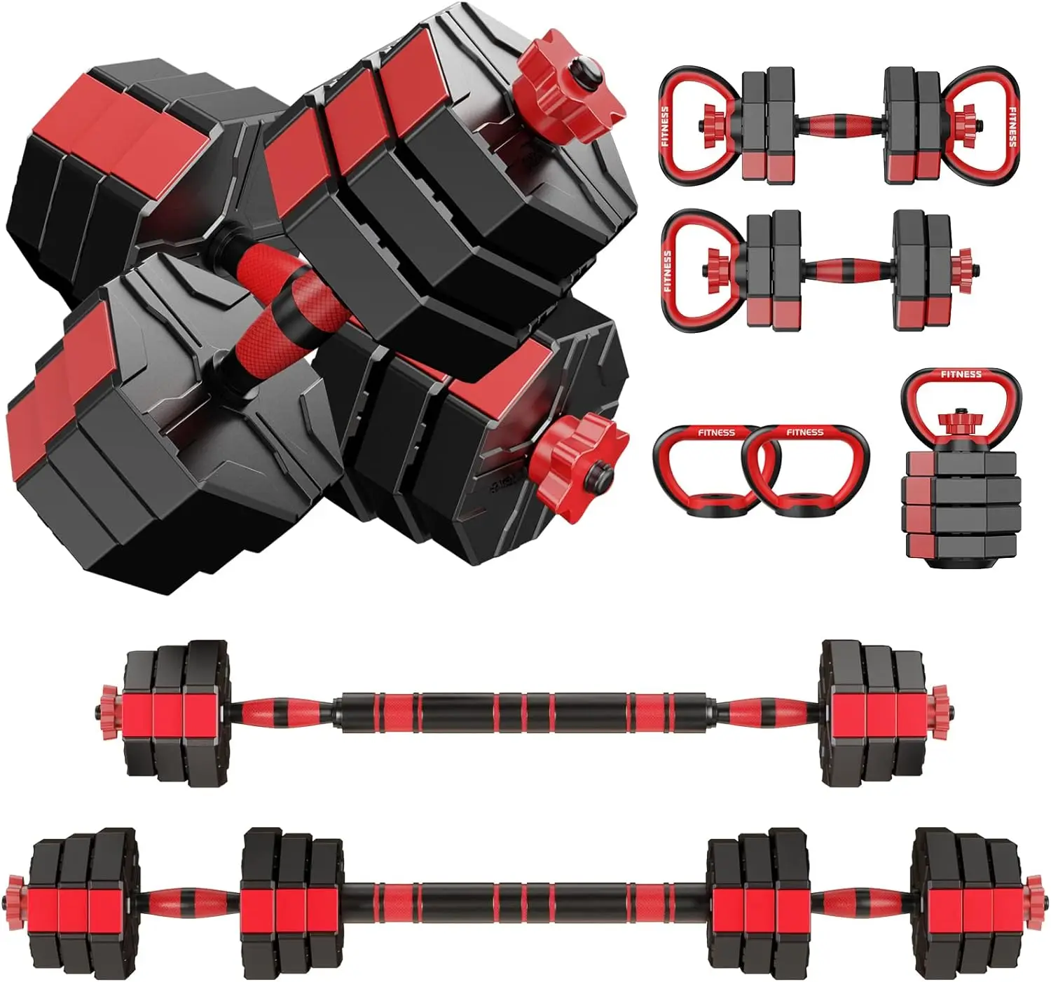 

4in1 Dumbbell Set 44lbs Adjustable Weight Barbell Kettlebells Push Up Stand Fitness Free Weights Set Upgraded Octagonal Dumbbell