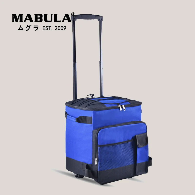 MABULA Portable Insulated Cooler Trolley Wheels Bags Large Capacity Foldable Rolling Leakproof Storange Box for Picnic Camping