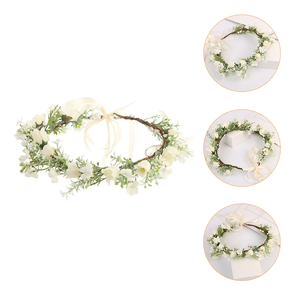 

1pc Bridal Wedding Wreath Headpiece Garland Headband Photo Props (White, Green)