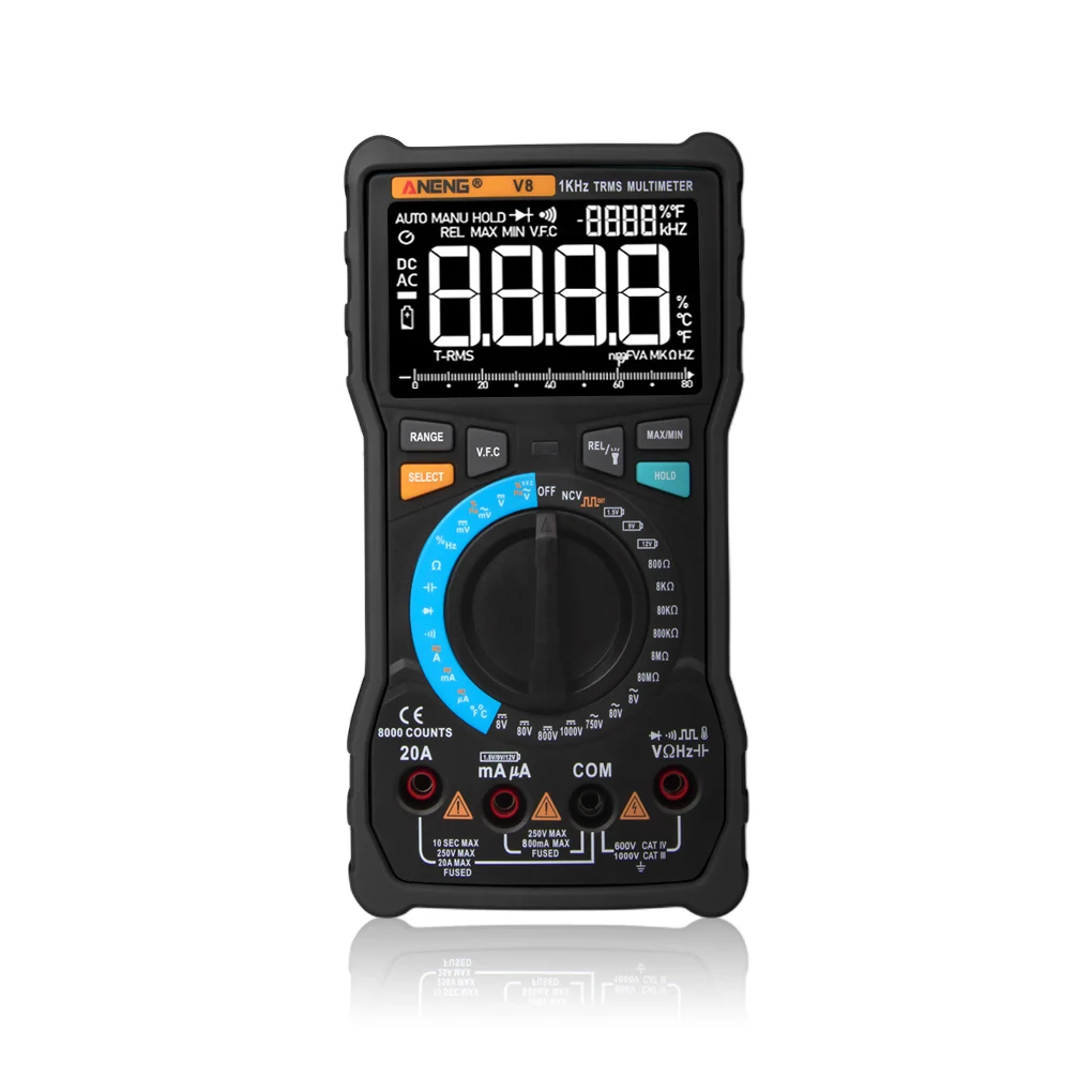 

ANENG-V8 Multimeter Digital Display Voltage Detector Diode Tester Auto-off Multifunctional Professional Meter Blue